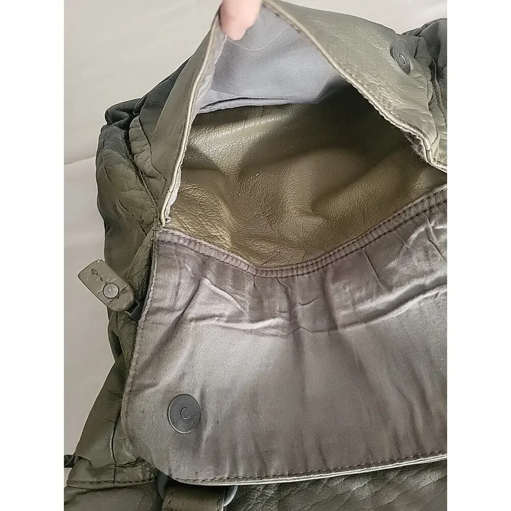 DENMARK DEPECHE ARMY GREEN DISTRESSED LEATHER LRG CROSSBODY SATCHEL SHOULDER BAG